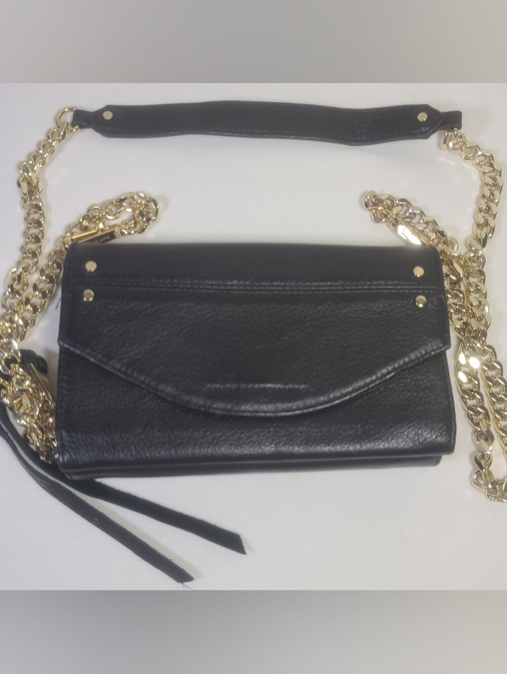 Aimee Kestenberg Delancey Black Leather Gold Tone Chain Wallet Crossbody Purse